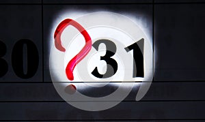 The number 31 in the calendar is circled in red circle on a blue background. A question mark near a number, everything around is