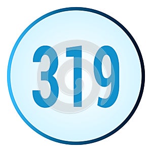 Number 319 symbol or logo with round frame in blue gradient color