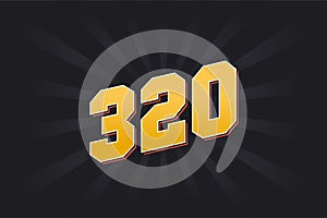 Number 320 vector font alphabet. Yellow 320 number with black background