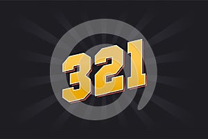 Number 321 vector font alphabet. Yellow 321 number with black background