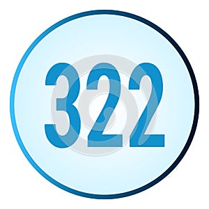 Number 322 symbol or logo with round frame in blue gradient color
