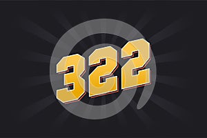 Number 322 vector font alphabet. Yellow 322 number with black background