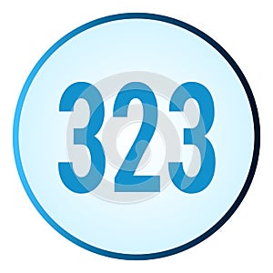 Number 323 symbol or logo with round frame in blue gradient color