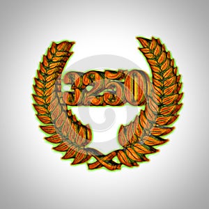 Number 3250 with laurel wreath or honor wreath as a 3D-illustration, 3D-rendering