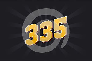 Number 335 vector font alphabet. Yellow 335 number with black background