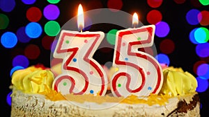 Number 35 Happy Birthday Cake Witg Burning Candles Topper.