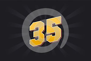 Number 35 vector font alphabet. Yellow 35 number with black background