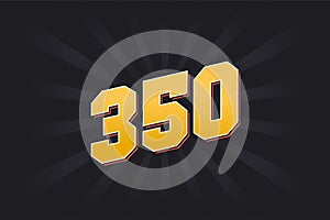 Number 350 vector font alphabet. Yellow 350 number with black background