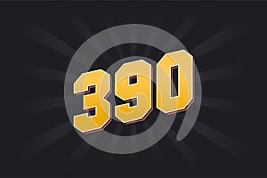 Number 390 vector font alphabet. Yellow 390 number with black background