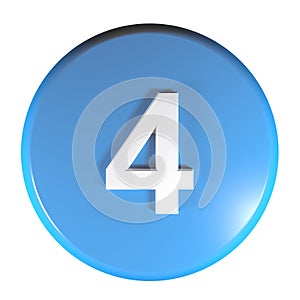 Number 4 blue circle push button - 3D rendering illustration