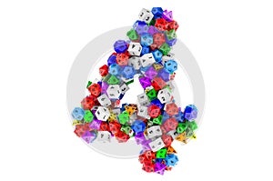 Number 4, from colored roleplaying dice. 3D rendering