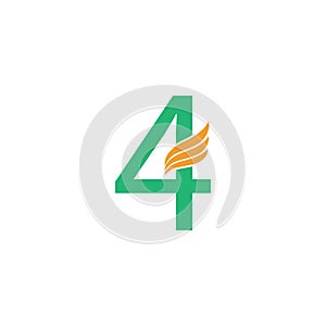 Number 4 logo with wing icon design concept