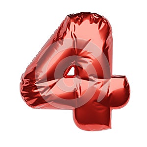 Number 4 made of red balloon isolated on white background. 3D illustration