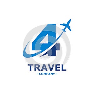 Number 4 with plane logo vector design