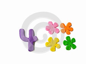 Number 4 plasticine clay, forur beautiful flowers, colorful floral, alphabet dough