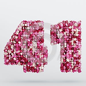 Number 41 3D Text Illustration, Digits With Pink And Cream Colors Stars, 3D Render
