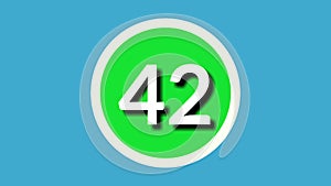 Number 42 forty two sign symbol animation motion graphics on green sphere on blue background