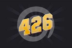 Number 426 vector font alphabet. Yellow 426 number with black background