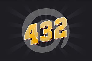 Number 432 vector font alphabet. Yellow 432 number with black background