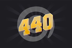 Number 440 vector font alphabet. Yellow 440 number with black background