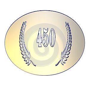 Number 450 with laurel wreath or honor wreath as a 3D-illustration, 3D-rendering