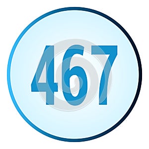 Number 467 symbol or logo with round frame in blue gradient color