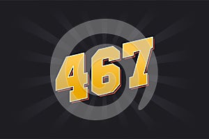 Number 467 vector font alphabet. Yellow 467 number with black background