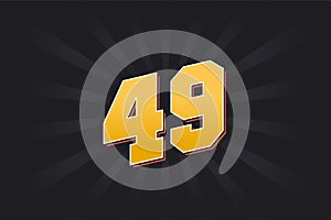Number 49 vector font alphabet. Yellow 49 number with black background