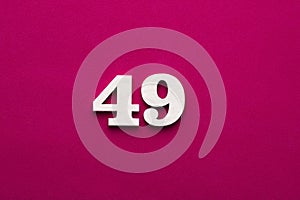 Number 49 - White wooden number on rhodamine red background