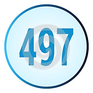 Number 497 symbol or logo with round frame in blue gradient color
