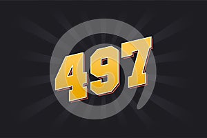 Number 497 vector font alphabet. Yellow 497 number with black background