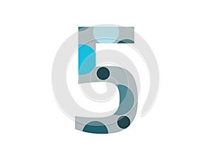 number 5 of the alphabet made with several blue dots and a gray background