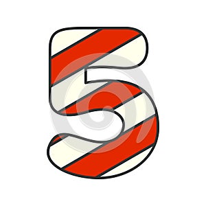 Number 5 Candy Cane, vector illustration