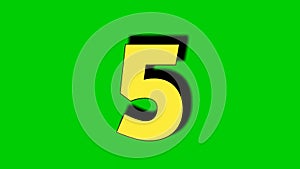 Number 5 five cartoon animation on green screen