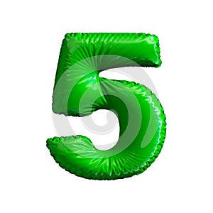 Number 5 five of green balloons on a white background.