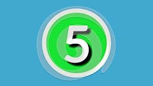 Number 5 five sign symbol animation motion graphics on green sphere on blue background