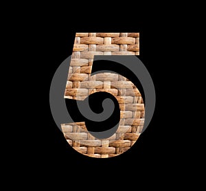 Number 5 (five) - Symmetrically intertwined natural rattan background