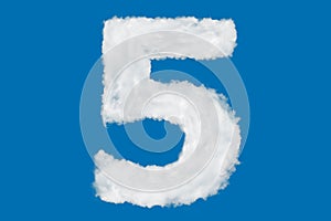 Number 5 font shape element made of clouds on blue