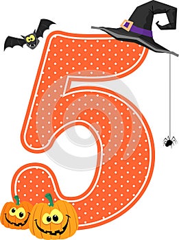 Number 5 with halloween design elements