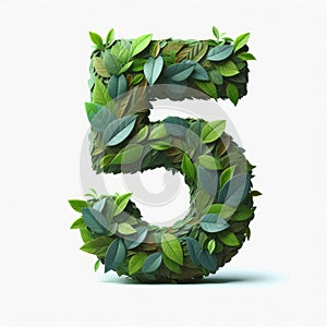 The number 5 is made out of leaves and branches