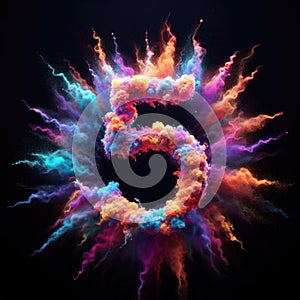 Number 5 - Number FIVE - Colored powder explosion number font isolated on black background