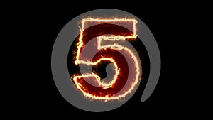 Number 5 reveal. Fire plasma glowing motion wipes to center