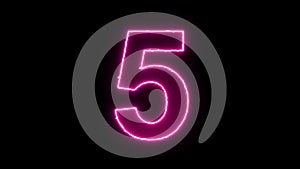 Number 5 reveal neon electric glowing motion wipes to center