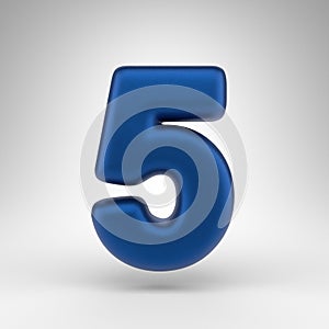 Number 5 on white background. Anodized blue 3D number with matte texture