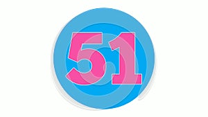 Number 51 sign symbol animation motion graphics on white circle blue background