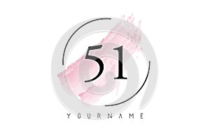 Number 51 Watercolor Stroke Logo with Circular Shape and Pastel Pink Brush