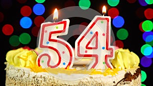 Number 54 Happy Birthday Cake Witg Burning Candles Topper.