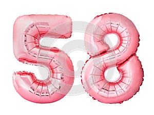 Number 58 fifty eight made of rose gold inflatable balloons isolated on white background