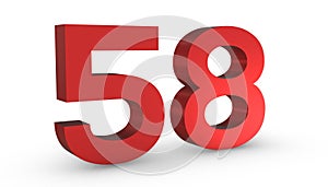 Number 58 Fifty Eight Red Sign 3D Rendering Isolated on White Background