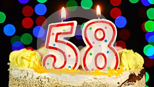 Number 58 Happy Birthday Cake Witg Burning Candles Topper.